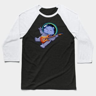 Astronaut Helmet Cat Playing Electric Guitar Space Baseball T-Shirt